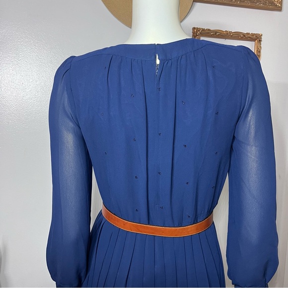 Vintage Ralph Baker Dress Navy Blue Pleated Skirt Chiffon Midi Dres Midi Size 6 - Picture 6 of 16